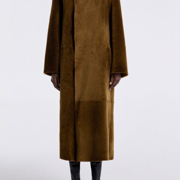 Nour Hammour Coats Color | Birthday Coat Merinos Draped Shearling Coat luxury leather Coats from Coveti