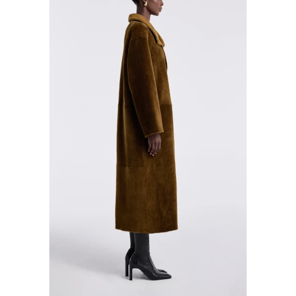 Nour Hammour Birthday Coat Merinos Draped Shearling Coat, view 3