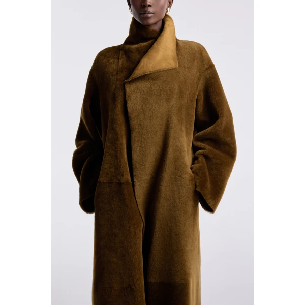 Nour Hammour Birthday Coat Merinos Draped Shearling Coat, view 5