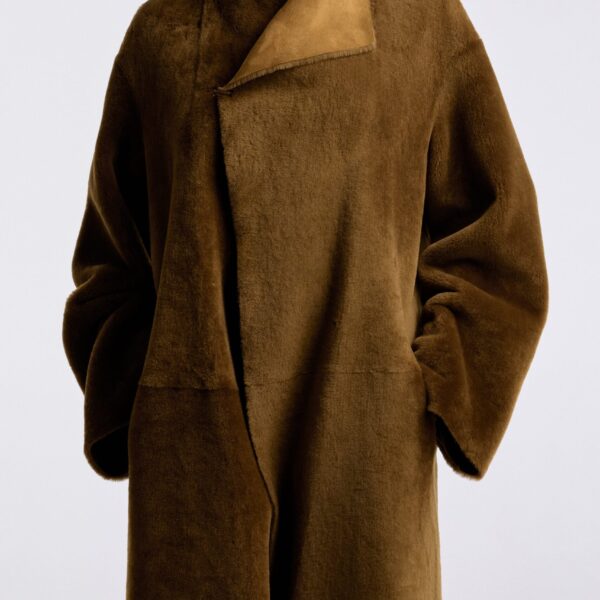 Nour Hammour Coats Color | Birthday Coat Merinos Draped Shearling Coat luxury leather Coats from Coveti