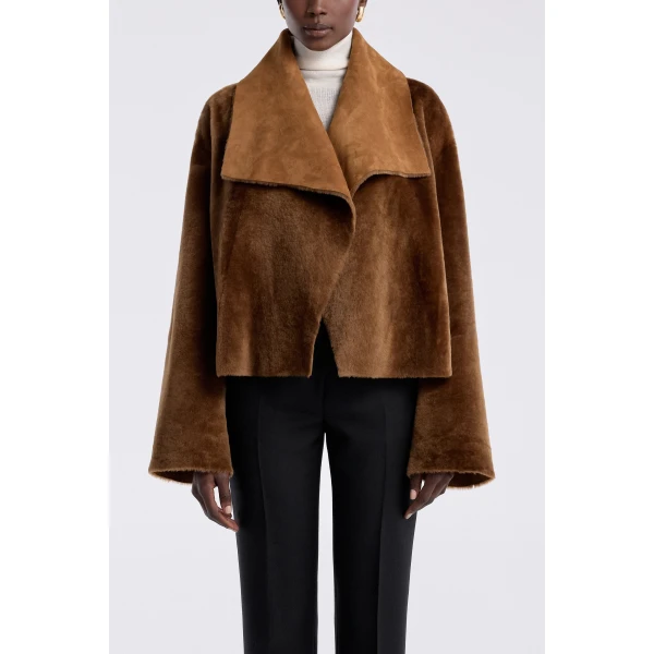 Nour Hammour Cascade Draped Shearling Jacket, view 2