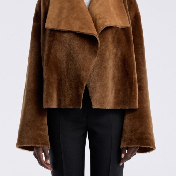 Nour Hammour Jackets Color | Cascade Draped Shearling Jacket luxury leather Jackets from Coveti