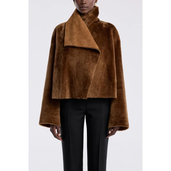 Nour Hammour Cascade Draped Shearling Jacket, view 3