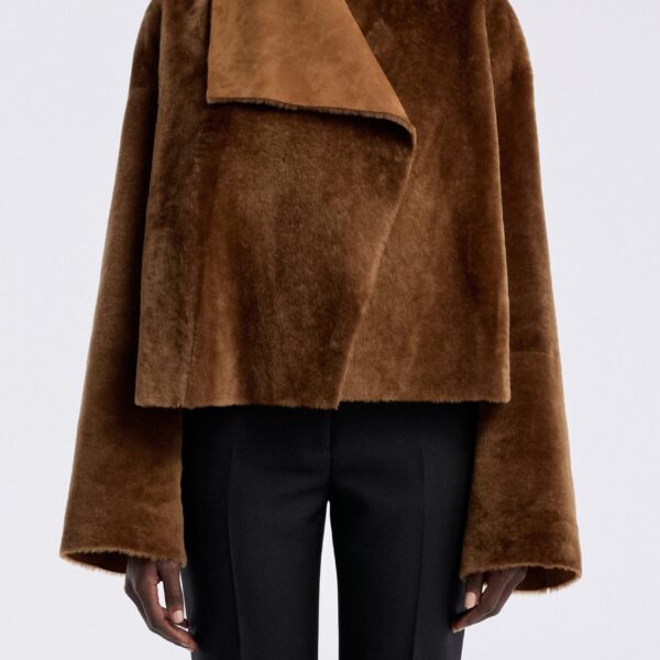 Nour Hammour Jackets Color | Cascade Draped Shearling Jacket luxury leather Jackets from Coveti
