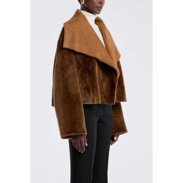 Nour Hammour Cascade Draped Shearling Jacket, view 4