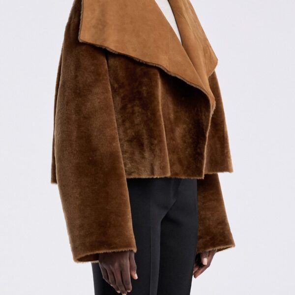 Nour Hammour Jackets Color | Cascade Draped Shearling Jacket luxury leather Jackets from Coveti