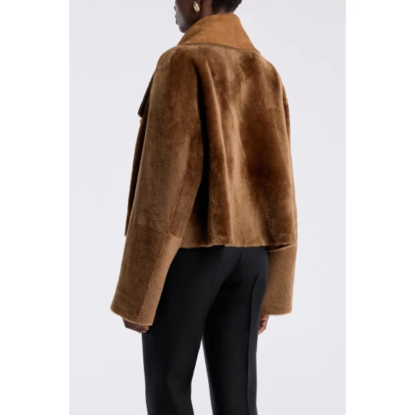 Nour Hammour Cascade Draped Shearling Jacket, view 5