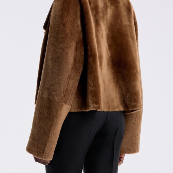 Nour Hammour Jackets Color | Cascade Draped Shearling Jacket luxury leather Jackets from Coveti