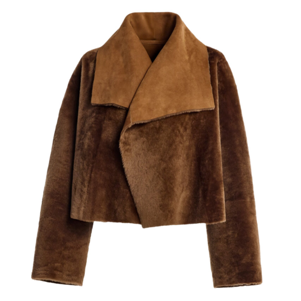 Nour Hammour Jackets Color | Cascade Draped Shearling Jacket luxury leather Jackets from Coveti