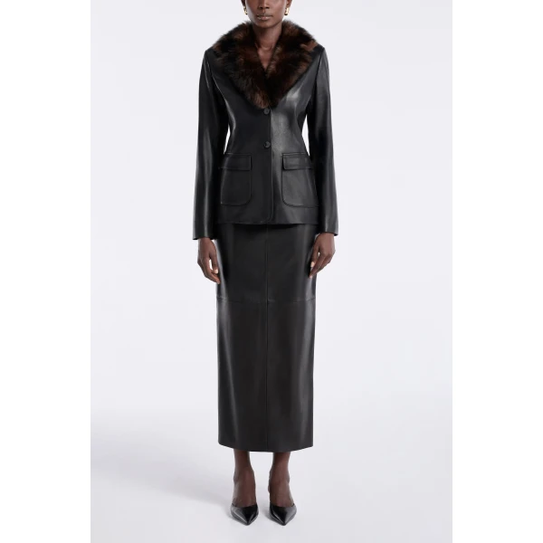 Nour Hammour Caterina Polished Leather Blazer, view 2