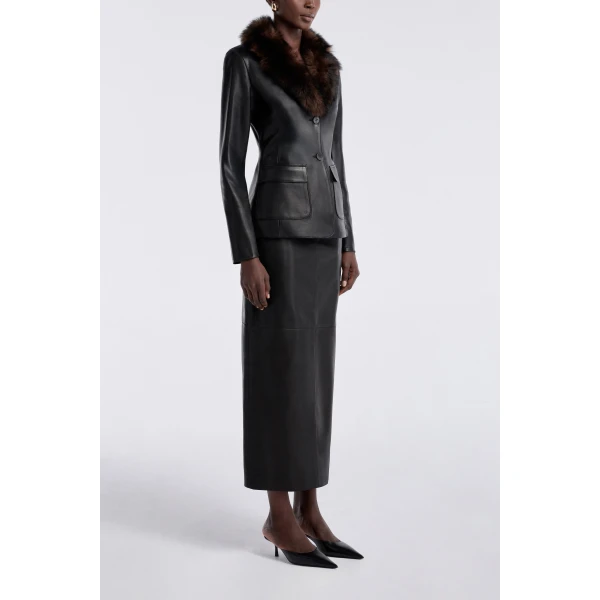 Nour Hammour Caterina Polished Leather Blazer, view 3