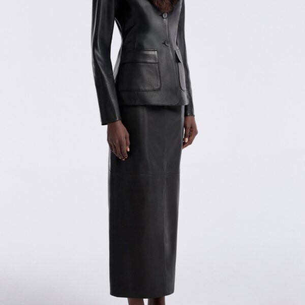Nour Hammour Jackets Color | Caterina Polished Leather Blazer luxury leather Jackets from Coveti