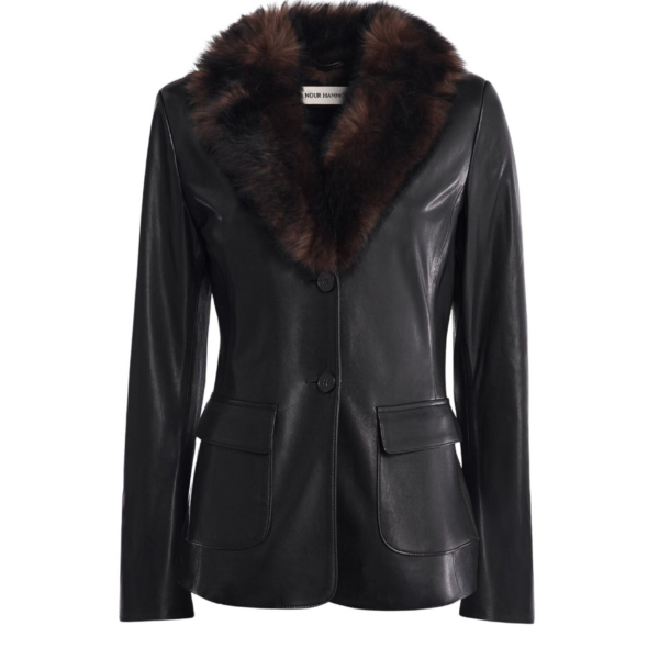 Nour Hammour Jackets Color | Caterina Polished Leather Blazer luxury leather Jackets from Coveti
