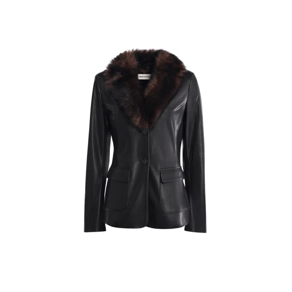 Nour Hammour Jackets Color | Caterina Polished Leather Blazer luxury leather Jackets from Coveti