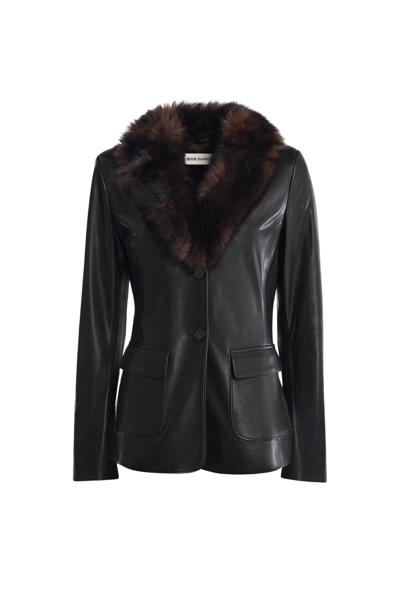 Nour Hammour Caterina Polished Leather Blazer
