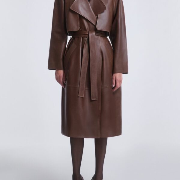 Nour Hammour Coats Color | Cisely Relaxed Leather Coat luxury leather Coats from Coveti