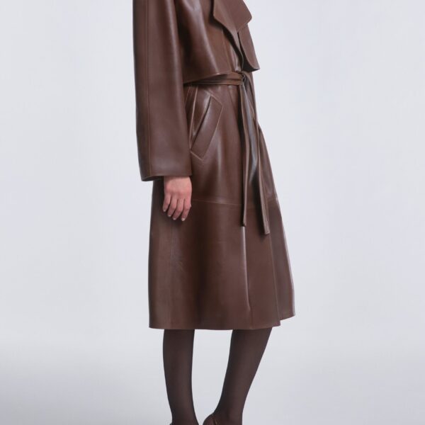 Nour Hammour Coats Color | Cisely Relaxed Leather Coat luxury leather Coats from Coveti