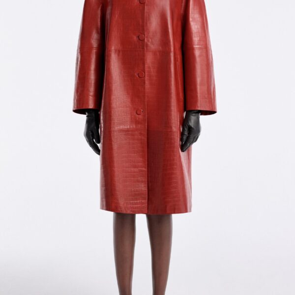 Nour Hammour Coats Color | Croco Embossed Day Coat Chic Day Coat luxury leather Coats from Coveti