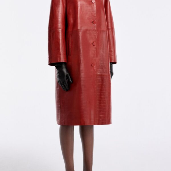 Nour Hammour Coats Color | Croco Embossed Day Coat Chic Day Coat luxury leather Coats from Coveti