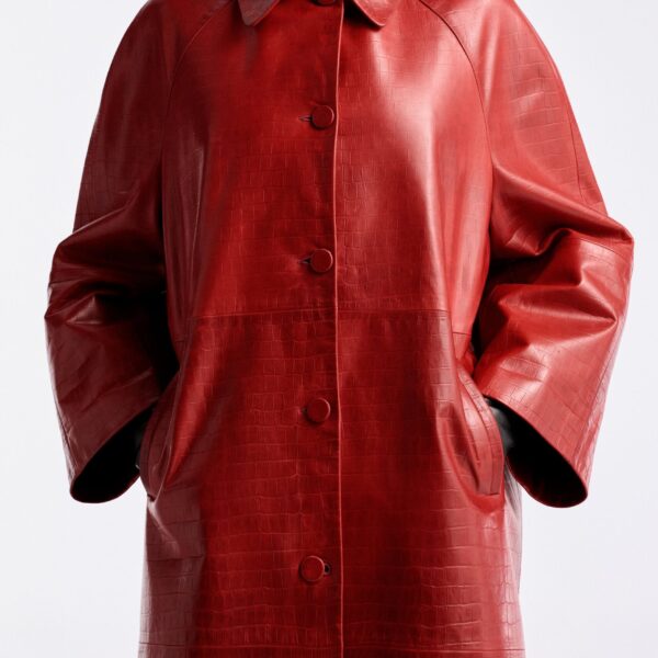 Nour Hammour Coats Color | Croco Embossed Day Coat Chic Day Coat luxury leather Coats from Coveti