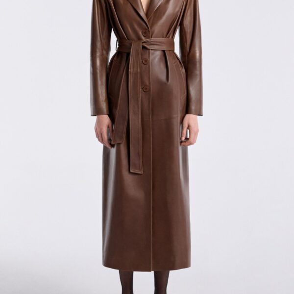 Nour Hammour Coats Color | Dakota Glamorous Leather Coat luxury leather Coats from Coveti