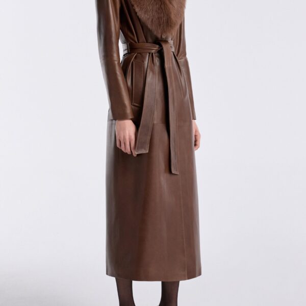 Nour Hammour Coats Color | Dakota Glamorous Leather Coat luxury leather Coats from Coveti