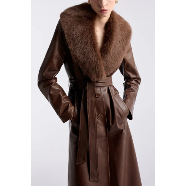 Nour Hammour Dakota Glamorous Leather Coat, view 5