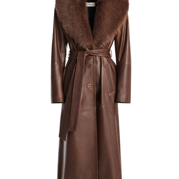 Nour Hammour Coats Color | Dakota Glamorous Leather Coat luxury leather Coats from Coveti