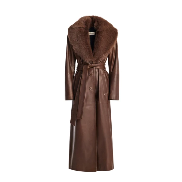 Nour Hammour Coats Color | Dakota Glamorous Leather Coat luxury leather Coats from Coveti