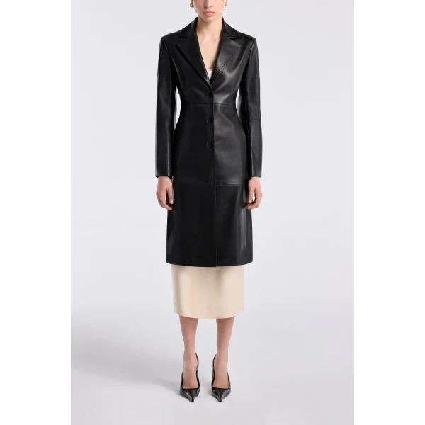 Nour Hammour Eames Elegant Leather Coat, view 2