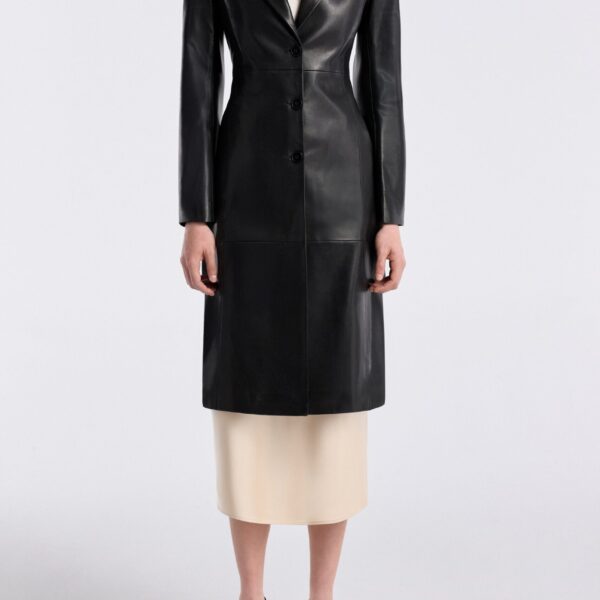 Nour Hammour Coats Color | Eames Elegant Leather Coat luxury leather Coats from Coveti