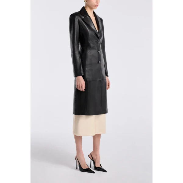 Nour Hammour Eames Elegant Leather Coat, view 3
