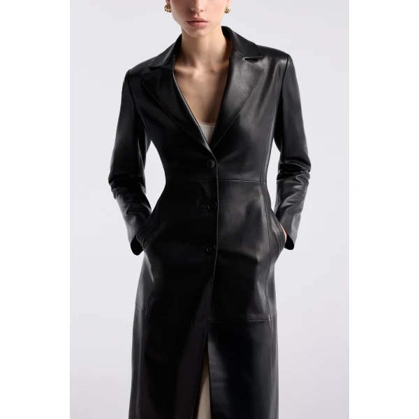 Nour Hammour Eames Elegant Leather Coat, view 5
