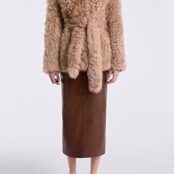Nour Hammour Coats Color | Elsa Ladylike Shearling Coat luxury leather Coats from Coveti