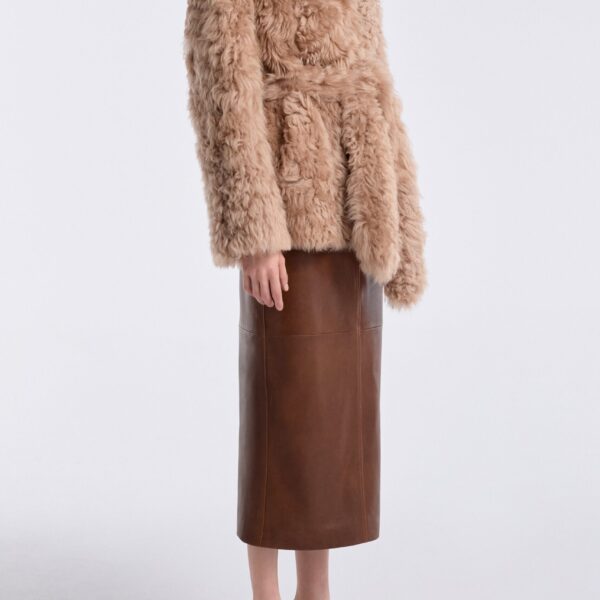 Nour Hammour Coats Color | Elsa Ladylike Shearling Coat luxury leather Coats from Coveti