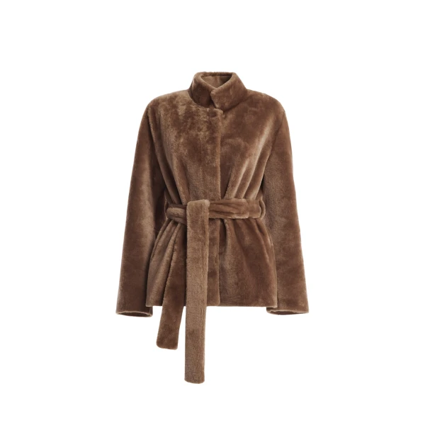 Nour Hammour Coats Color | Elsa Merinos Ladylike Shearling Coat luxury leather Coats from Coveti