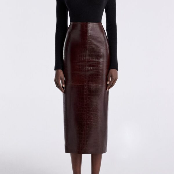 Nour Hammour Skirts Color | Elyse Croco Skirt Embossed Leather Skirt luxury leather Skirts from Coveti