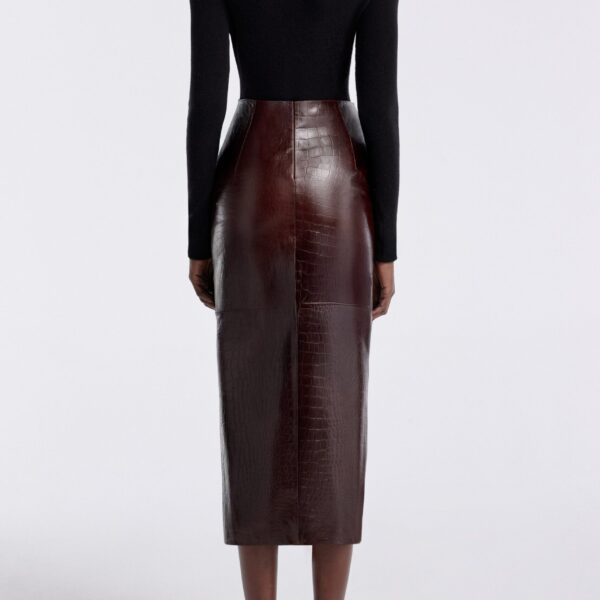 Nour Hammour Skirts Color | Elyse Croco Skirt Embossed Leather Skirt luxury leather Skirts from Coveti