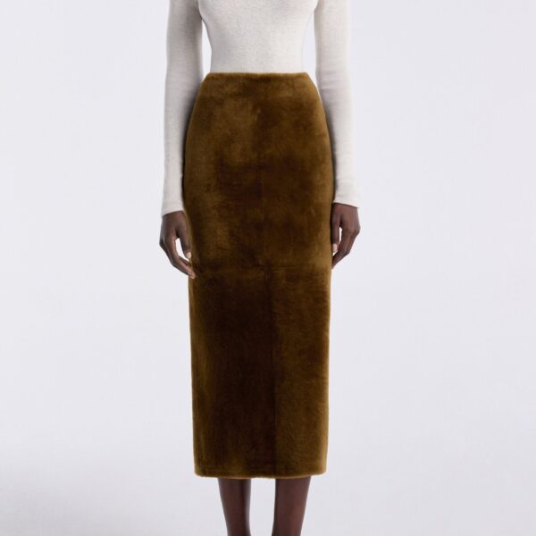 Nour Hammour Skirts Color | Elyse Shearling Velvety Shearling Skirt luxury leather Skirts from Coveti