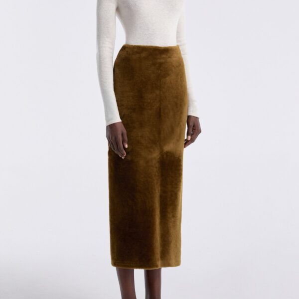 Nour Hammour Skirts Color | Elyse Shearling Velvety Shearling Skirt luxury leather Skirts from Coveti