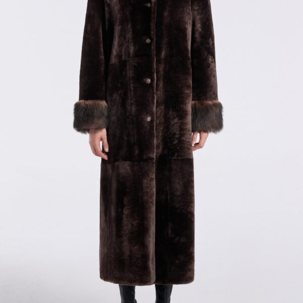 Nour Hammour Coats Color | Enya Rich Shearling Coat luxury leather Coats from Coveti