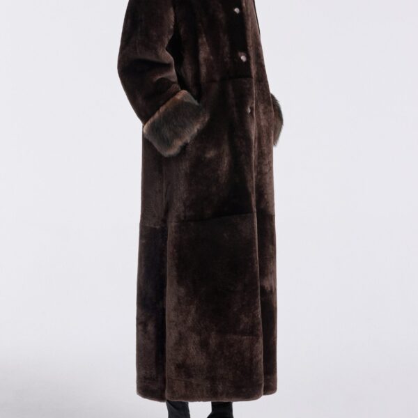 Nour Hammour Coats Color | Enya Rich Shearling Coat luxury leather Coats from Coveti
