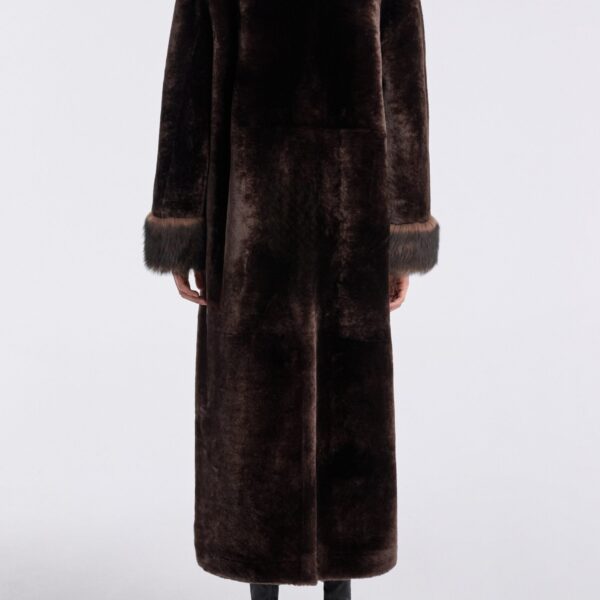 Nour Hammour Coats Color | Enya Rich Shearling Coat luxury leather Coats from Coveti