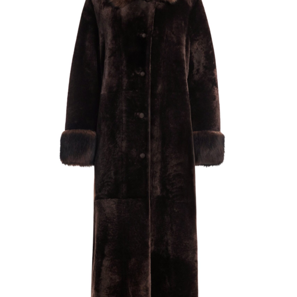 Nour Hammour Coats Color | Enya Rich Shearling Coat luxury leather Coats from Coveti