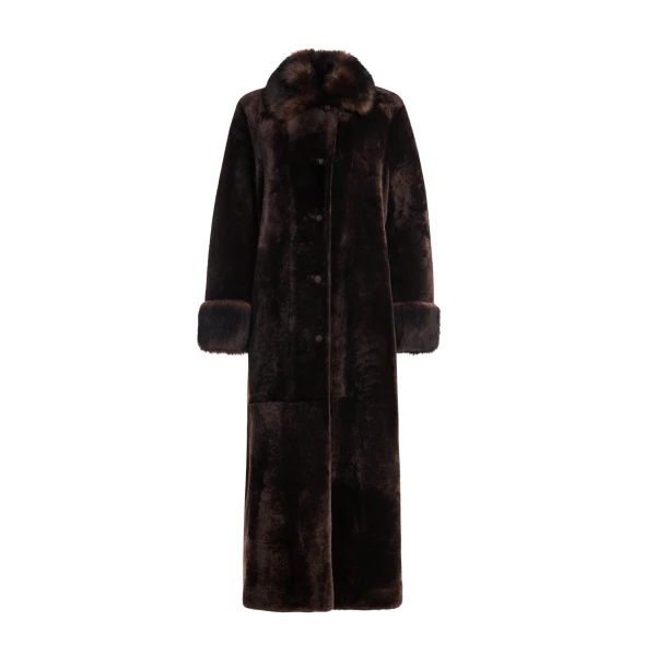 Nour Hammour Coats Color | Enya Rich Shearling Coat luxury leather Coats from Coveti