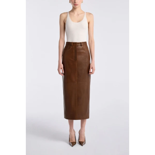 Nour Hammour Ghalia Skirt Long Leather Skirt, view 2