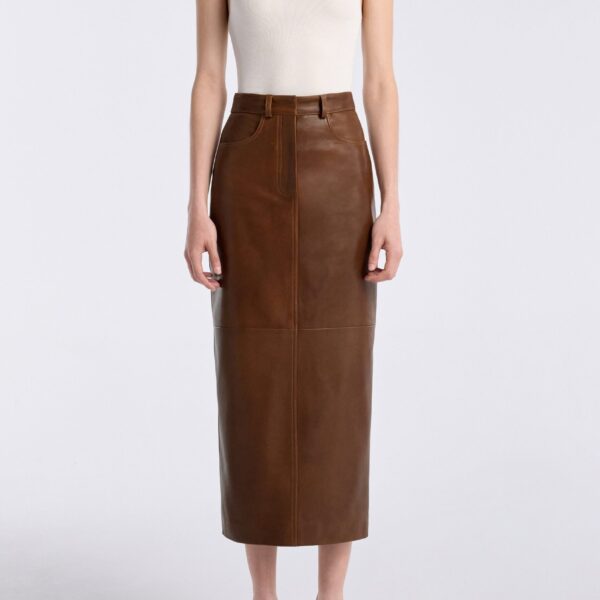 Nour Hammour Skirts Color | Ghalia Skirt Long Leather Skirt luxury leather Skirts from Coveti
