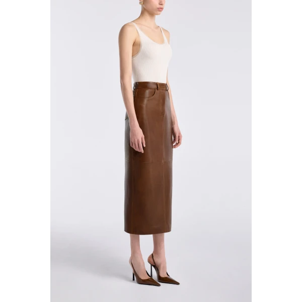 Nour Hammour Ghalia Skirt Long Leather Skirt, view 3
