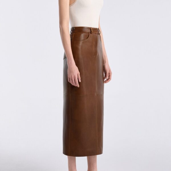 Nour Hammour Skirts Color | Ghalia Skirt Long Leather Skirt luxury leather Skirts from Coveti