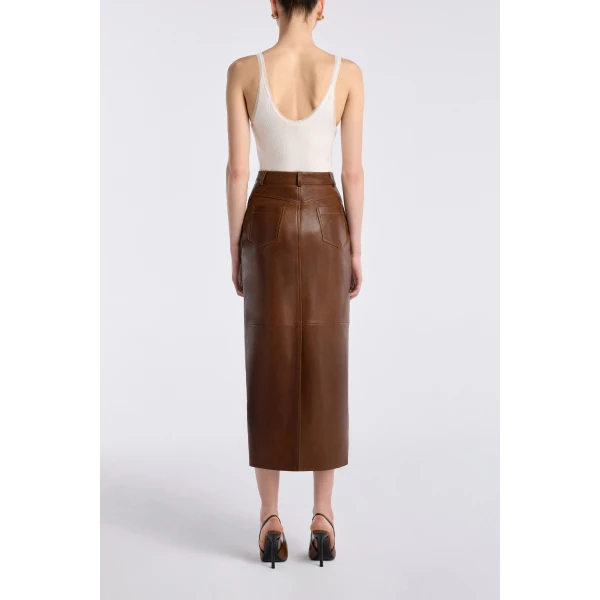 Nour Hammour Ghalia Skirt Long Leather Skirt, view 4